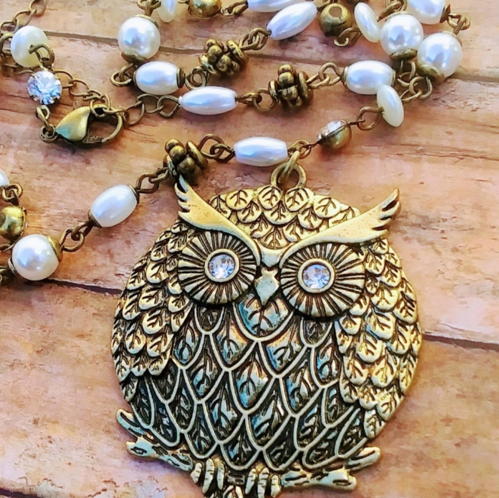 Large Round Owl Pendant Necklace